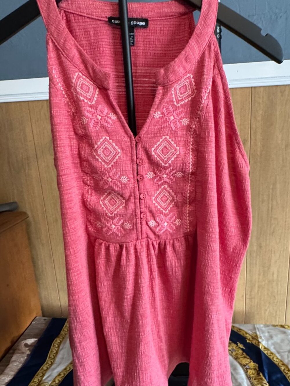 Cable & Gauge Coral Pink Embroidered Boho Halter Tank Top - XL